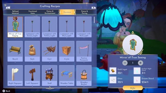Crafting the mirror in Disney Dreamlight Valley