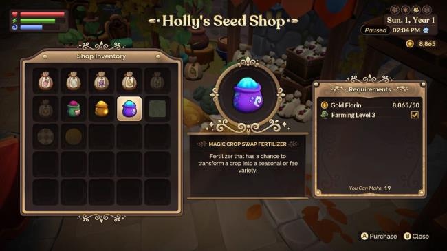 magic crop swap fertilizer at holly's shop in fae farm farming guide