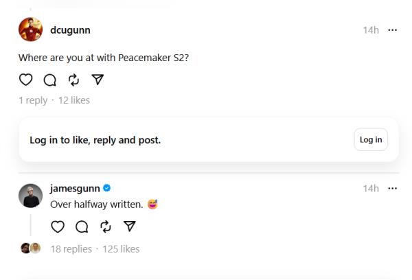 James Gunn's Peacemaker Season 2 Update on Threads
