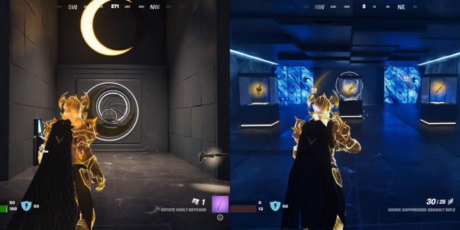 Outside and inside the Vault at Eclipsed Estate in C4S4 Fortnite