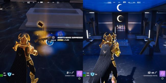 The Hearts Mythic Havoc Suppressed Assault Rifle and Laser Grid at Relentless Retreat in C4S4 Fortnite