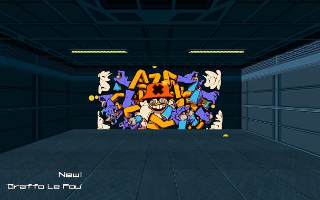 An image ofe the Graffo Le Fou graffiti on a wall in Bomb Rush Cyberfunk.