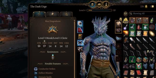 The inventory screen of a Multiclassed character in Baldur's Gate 3